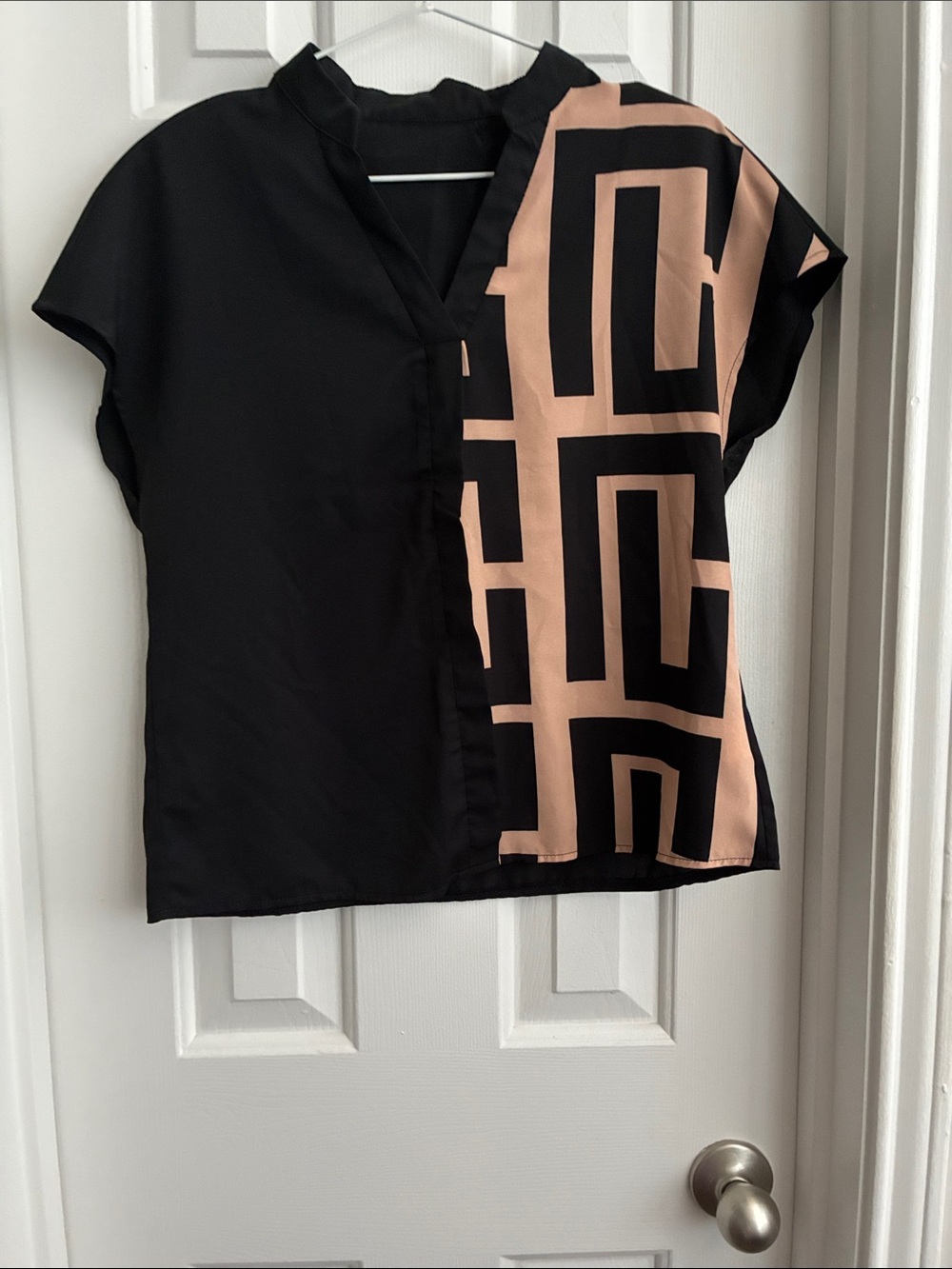 SHEIN Black Top with Blush Geometric Panel